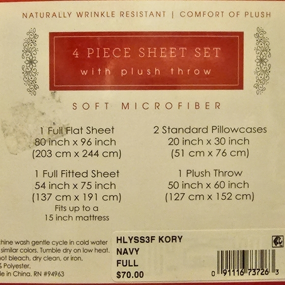 Traditions Collection 4pc Sheet Set with Plush Throw - Picture 5 of 5